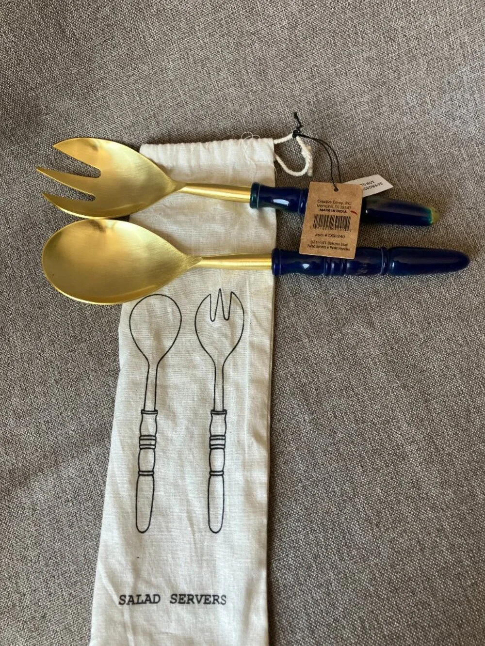 NWT Salad Servers Gold Tone Stainless Steel Marbled Resin by Creative Co-Op